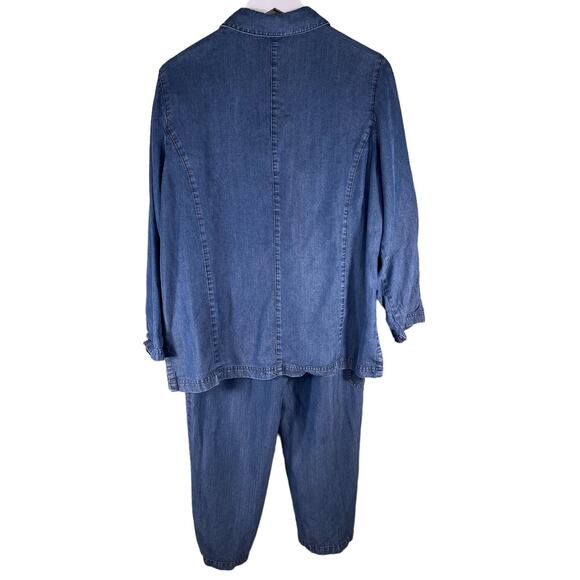 Linden Hill Straight Pants and Shirt Large Women's Blue 100% Tencel Cargo Pocket - Picture 3 of 10